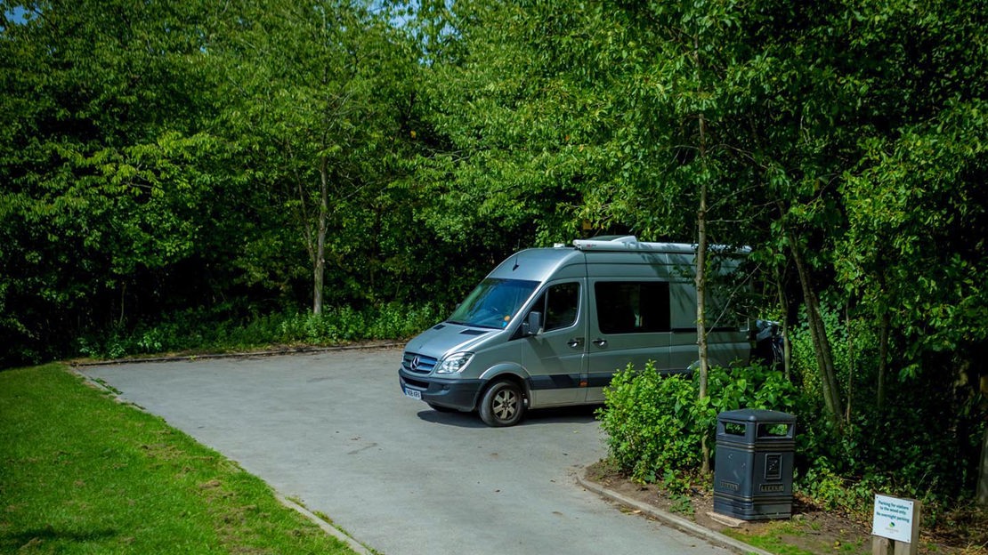 Van in car park, Gorse Covert Mounds