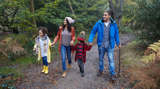 Family exploring a wood together