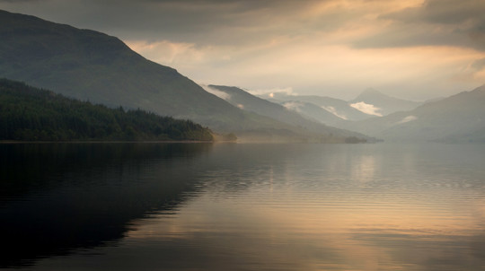 View over the water at Loch Arkaig in low light