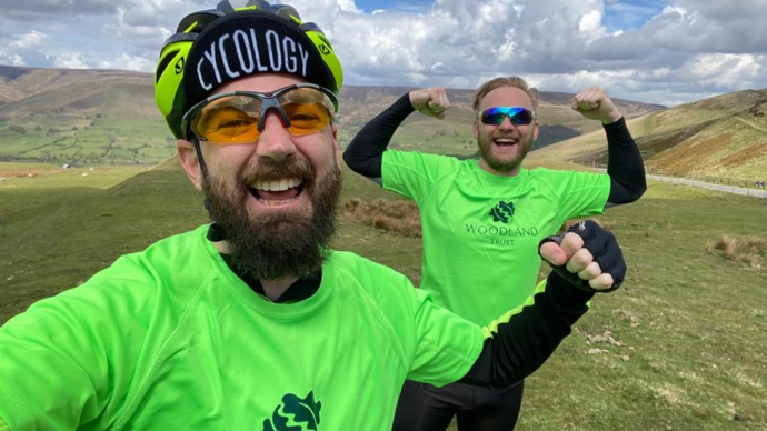 Fundraising cyclists Chris and Mark raising money for the Woodland Trust