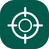 White icon on green background showing crosshair target
