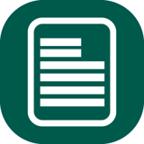 White icon on green background showing a piece of paper with lines White icon on green background showing a piece of paper with lines